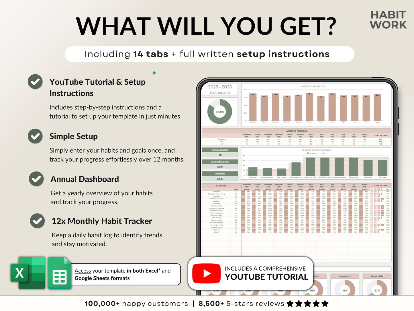 Habit Tracker For Excel & Google Sheets (2026)